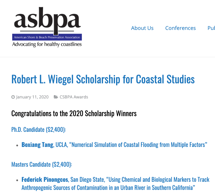 2020 Robert L. Weigel Scholarship for Coastal Studies – Burson Tang